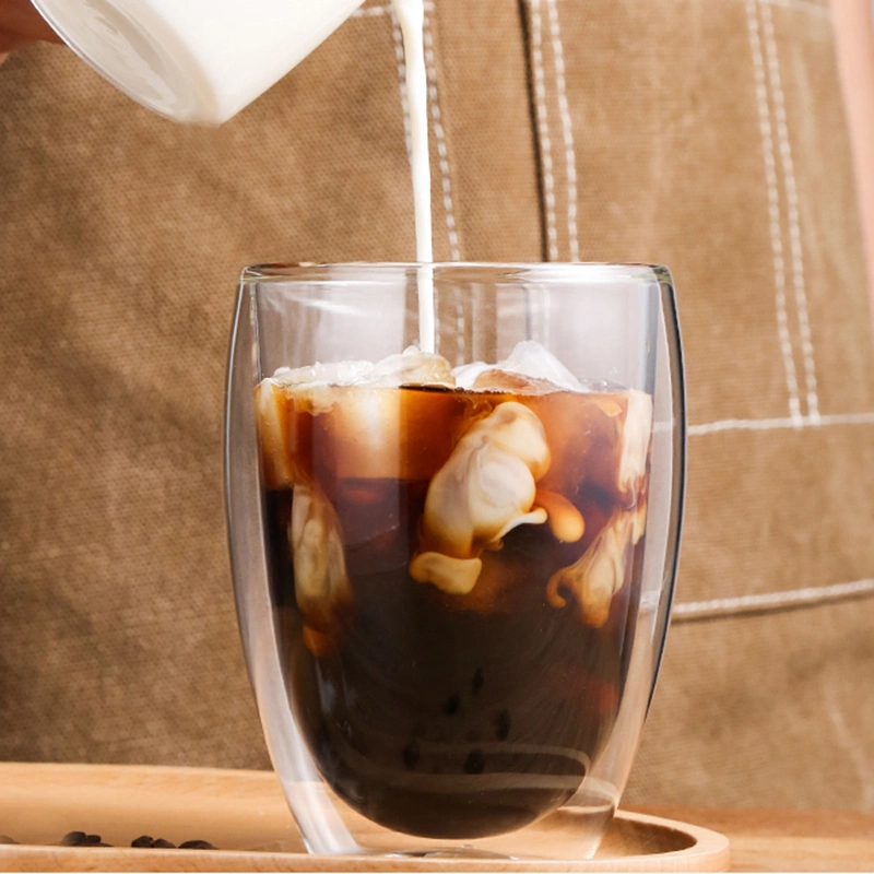 Heat-Resistant Double Layered Glass Coffee Mug Borosilicate Glass Cup for Wine Espresso Flower Tea Jucie Milk Drinking Glassware Tableware Tabletop of Dessert