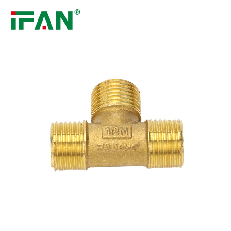 Ifan Copper Fitting Yellow Color Brass Fittings Equal Tee Male Brass Plumbing