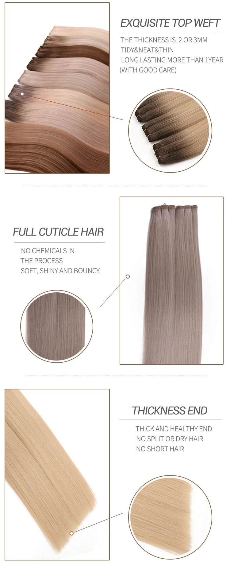 Top-Qualität 100% Human Russian Double Drawn Hair Weft Hair Erweiterung