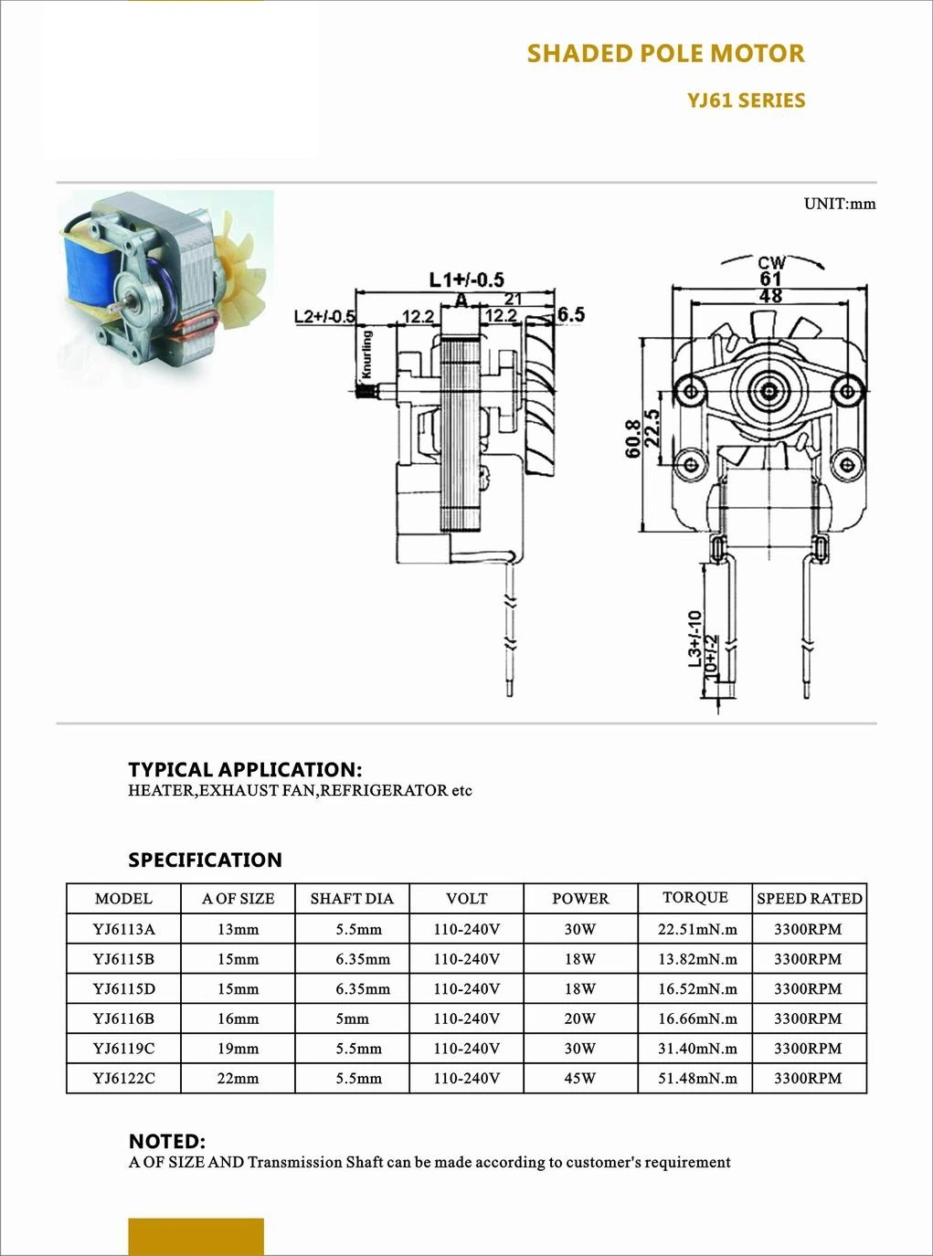 Suministro eléctrico/eléctrico de la fábrica Polo sombreado AC Motor para la ventilación interna