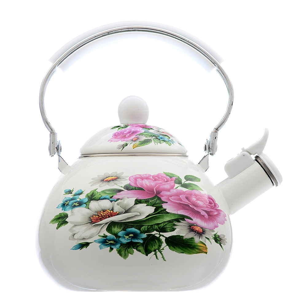 Good Quality Big Decal Flower Durable Enamel Kettle with Combination Handle 2.5L