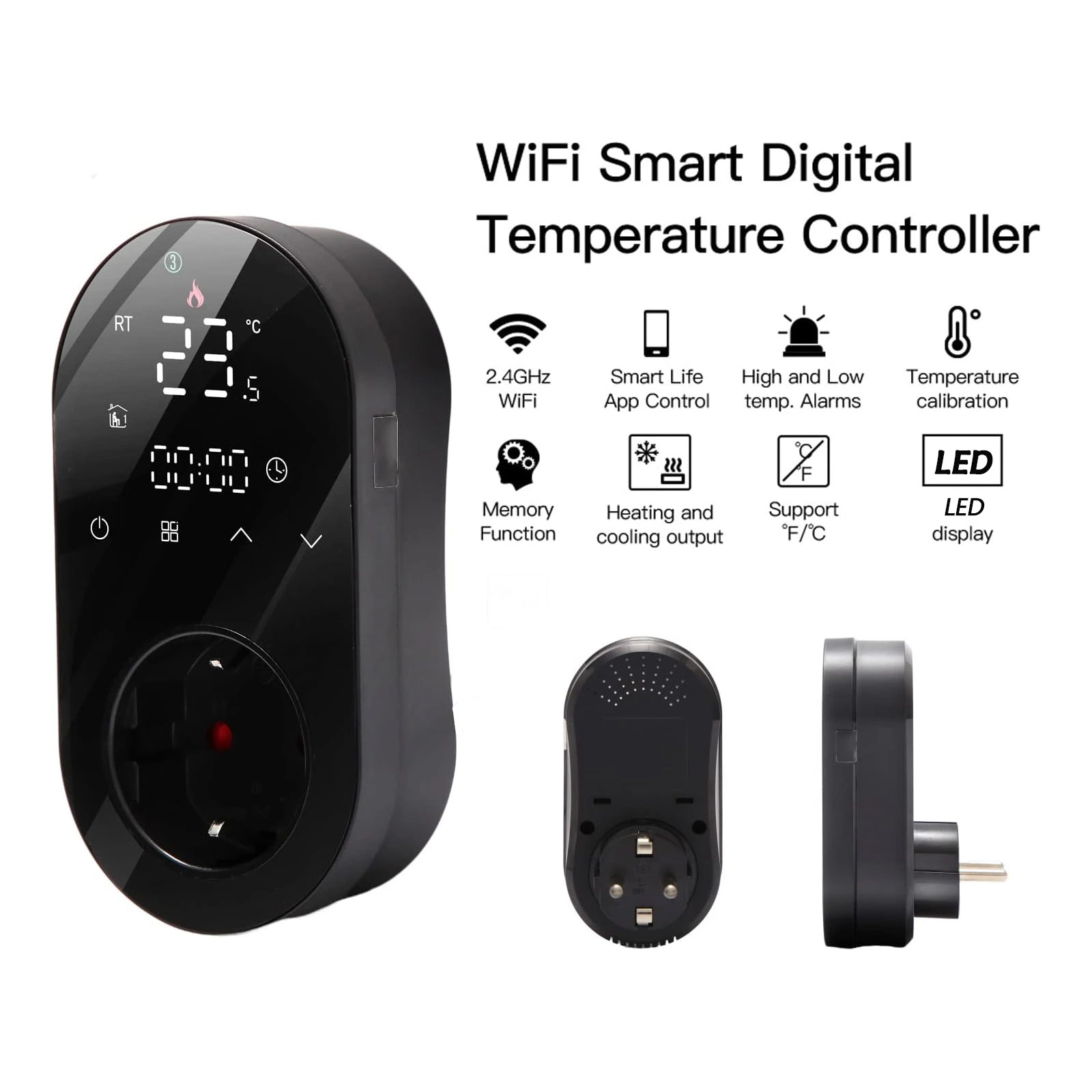 EU UK Us 16A WiFi Digital Thermostat Outlet Plug APP Control Socket Temperature Controller with Touch Button