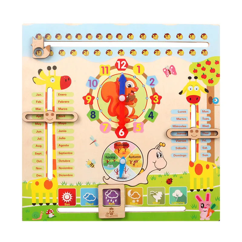 Wooden Educational Movable Jigsaw Puzzle Children 3D Clock Calendar Toy