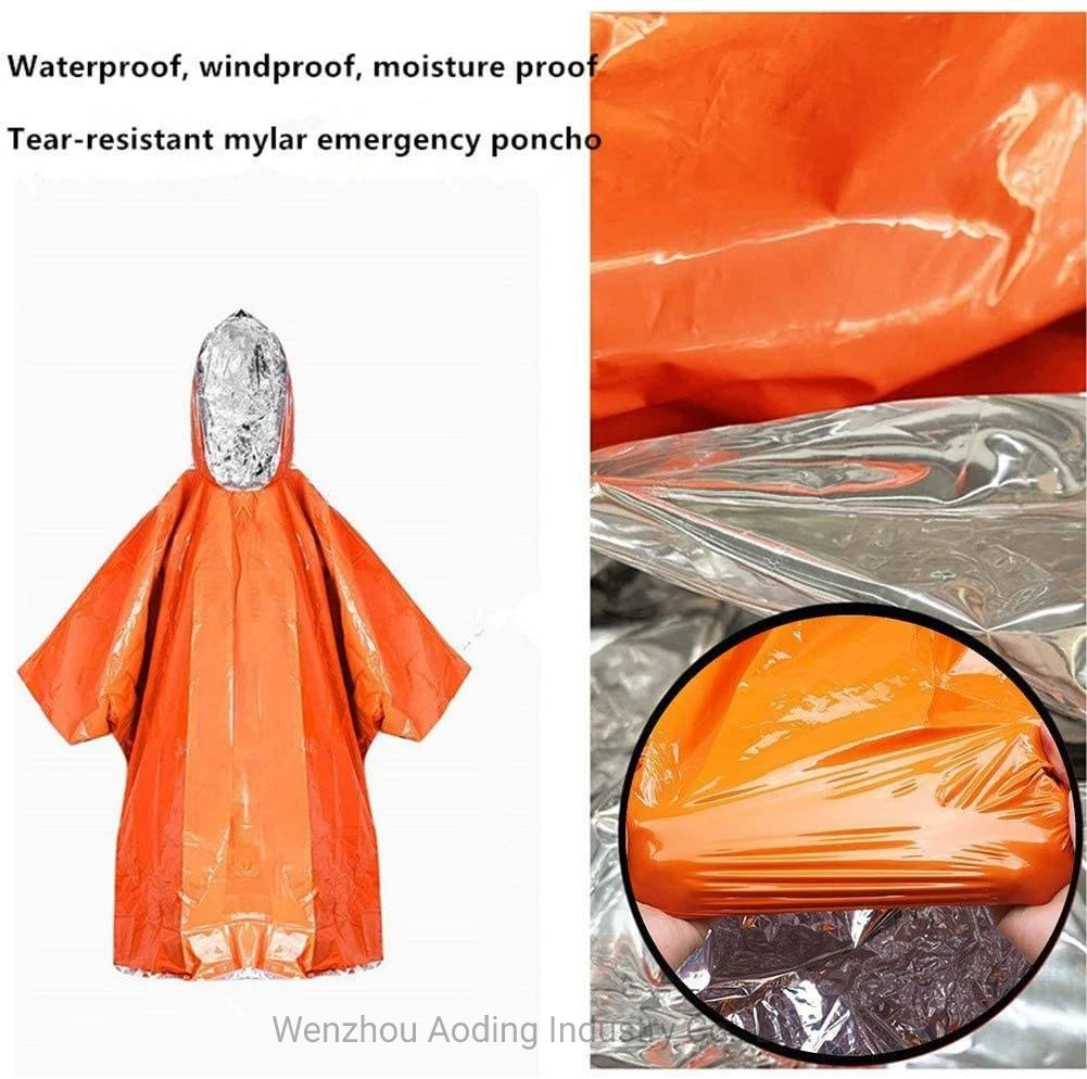 Wholesale Thermal Mylar Space Emergency Blanket Poncho Keeps Your Gear Dry and Warm Raincoat Survival Equipment for Camping