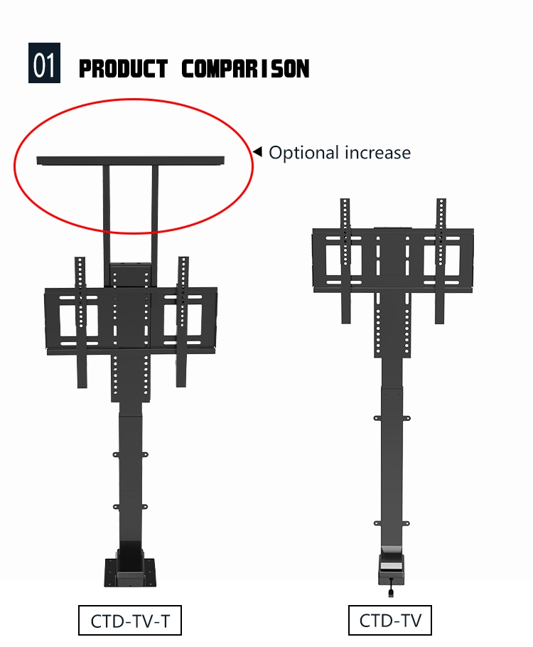 Suporte de TV tecto falso motorizado de movimento total TV suporta Smart TV motorizada de elevação para Suporte de Piso para televisores de 32-70"