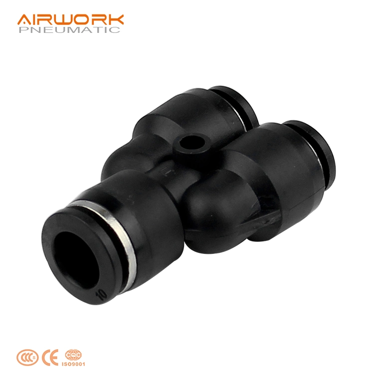 Pwy Pneumatic Fitting Supplier PVC Y Shape T Pipe Reducing Plastic Fitting PU Tube Connector