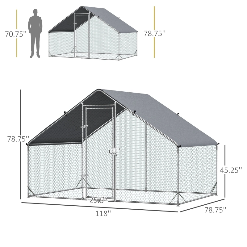 Galvanized Large Metal Chicken Coop Walk-in Enclosure with Cover for Outdoors