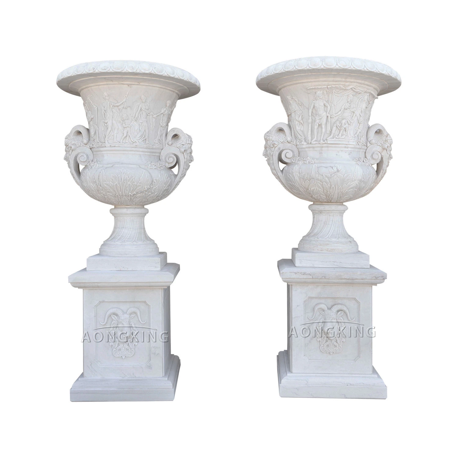 Marble Flower Pot with The Story Relief for Garden