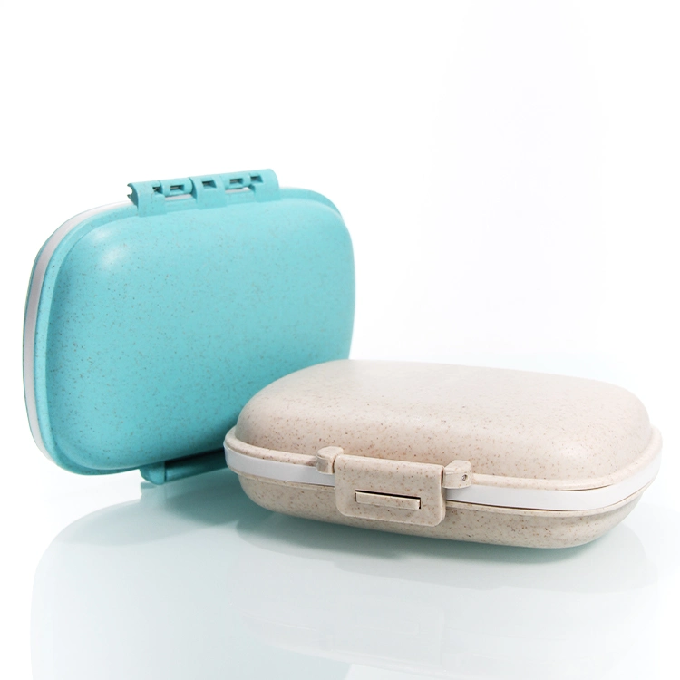 Hot Selling Wheat Straw Round Shape 5 Compartment Small Portable Pocket Travel Pill Box