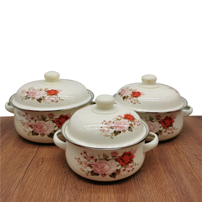Custom Enamel Casserole 16/18/20/22/2/26cm White Enamel Coating with Flower Decal Food Soup Pot Stew Pots