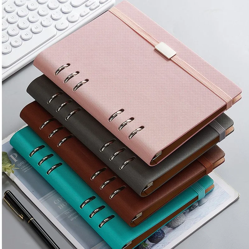 Hard Cover A5 Leather spiral Notebook 2023 with Elastic Band Office Business Stationery 6 Ring Binder Note Book Planner Agenda
