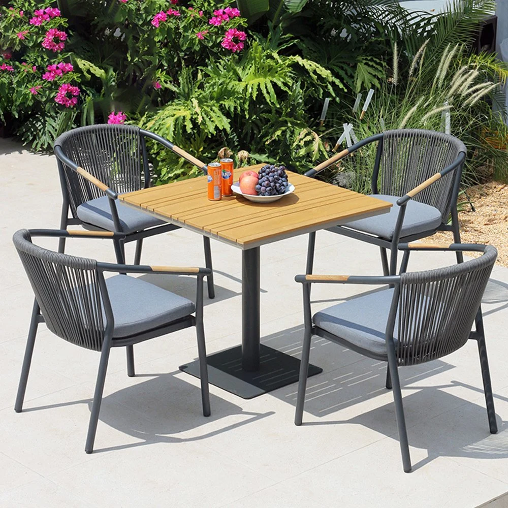 6 asientos moderno silla y comedor Mesa Restaurante Poly Rattan Muebles exterior