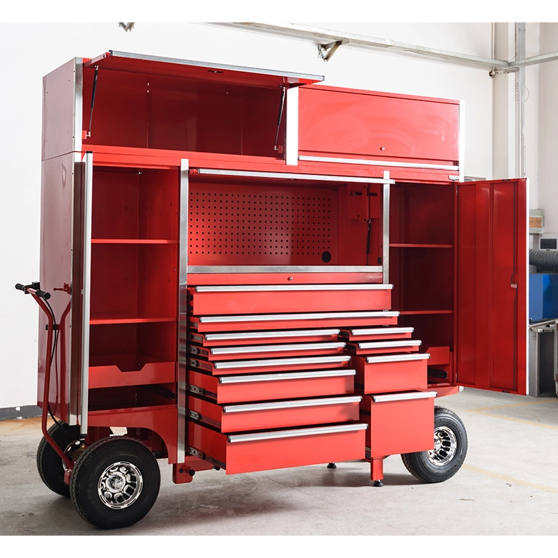 Customized Steel Drawers & Wheels Pit Cart Tool Trolley Tool Box for Outdoor