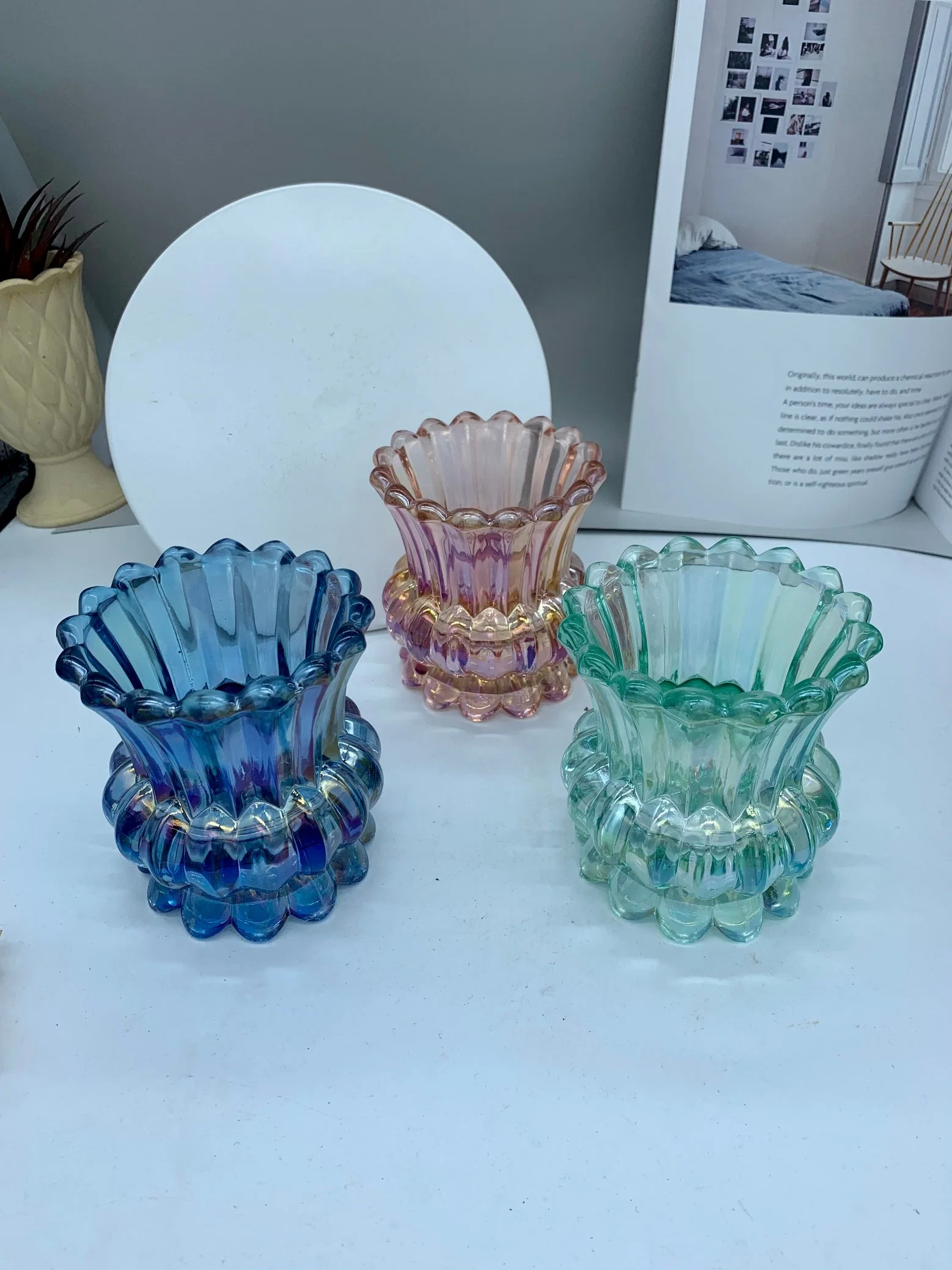 Fabricante al por mayor Portavelas de vidrio Creative, Galss contenedor, vela de vidrio Craft, vaso Flower Pot,