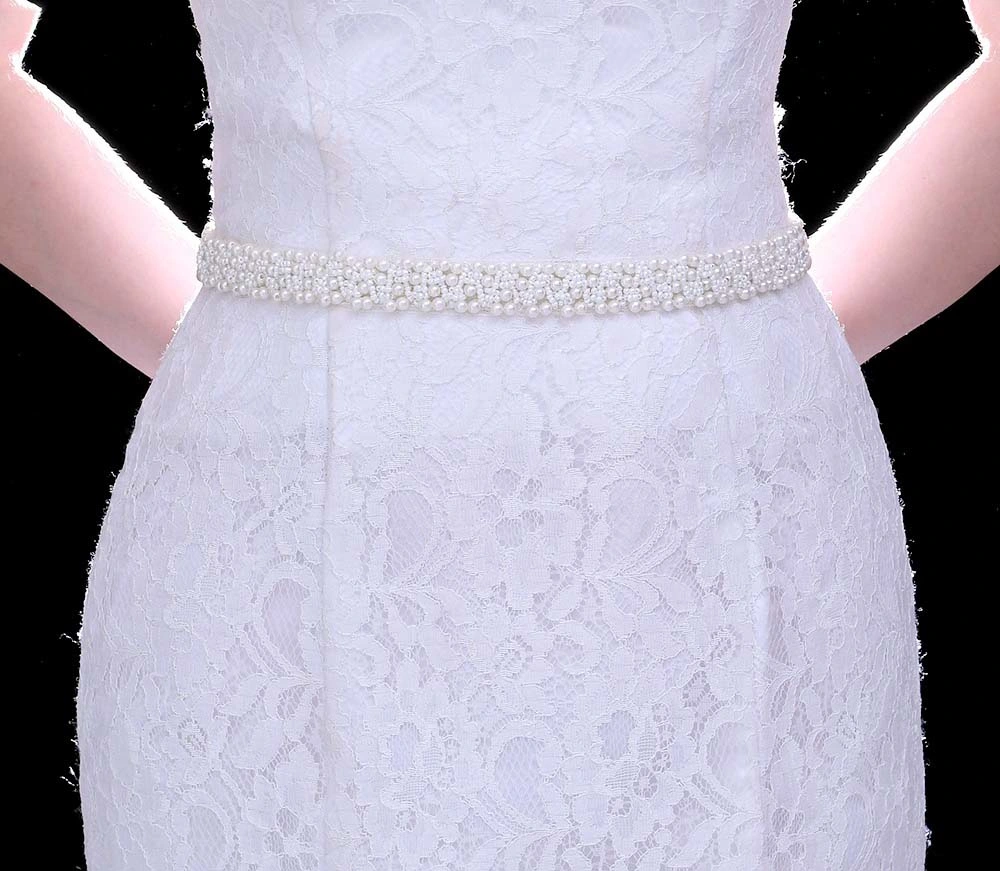 Hwb306 Handmade Women's Pearl Waistband with Dress Straps Wedding Accessory