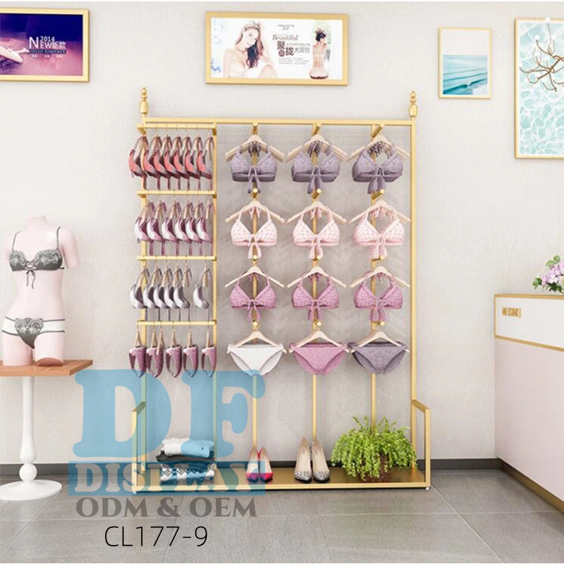 Customized Layout Design Gold Underwear Display Rack Store Design for Underwear and Bra Display Rack for Shop