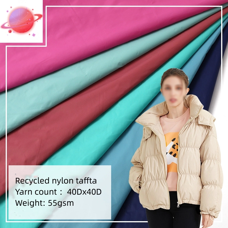 Tissu en nylon recyclé Taffta imprimé imperméable, anti-encrassement et anti-huile pour sac, veste en duvet, coupe-vent, vêtements de sport, mode