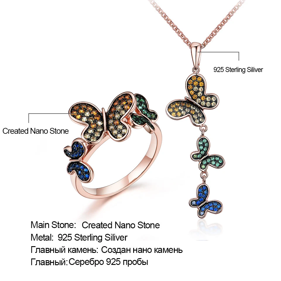 925 Colored Stone Butterfly Elegant Hudie Jewelry Sets