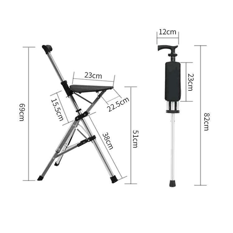 Canelas de três pernas dobrável Portátil viagens idosos muletas Acampar adultos fezes Cadeira de assento com braço para caminhada para pessoas com mobilidade condicionada