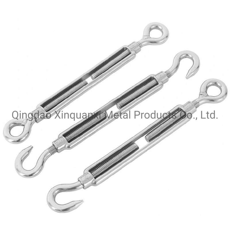 Stainless Steel SUS 304 DIN1480 JIS Open Body Us Type Heavy Duty Turnbuckle with Hook and Eye