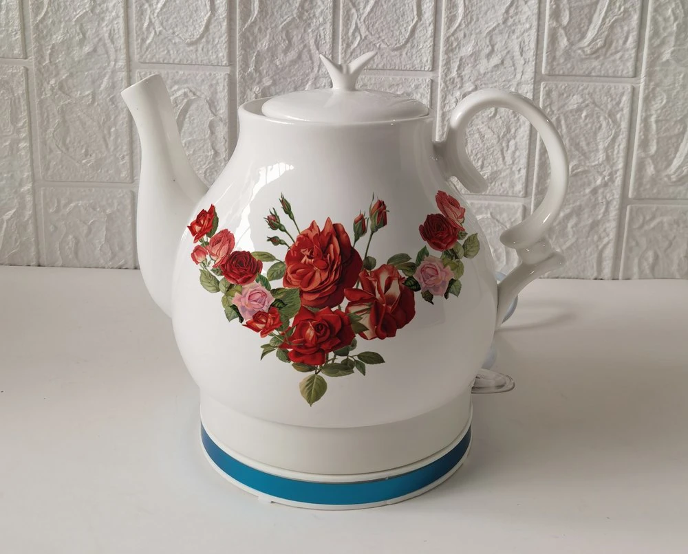 1.5L Original Factory Hot Selling Ceramic Electric Water Tea Kettle Cordless with Rose Pattern