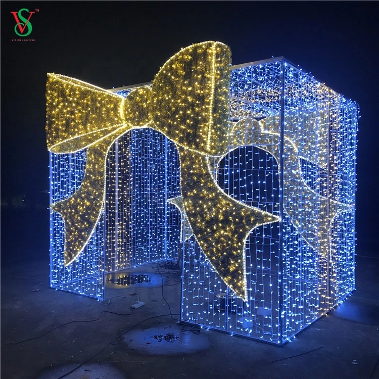 Fabricante de LED 3D hecho gigante Caja de regalo de Navidad en el exterior de la luz de Motif