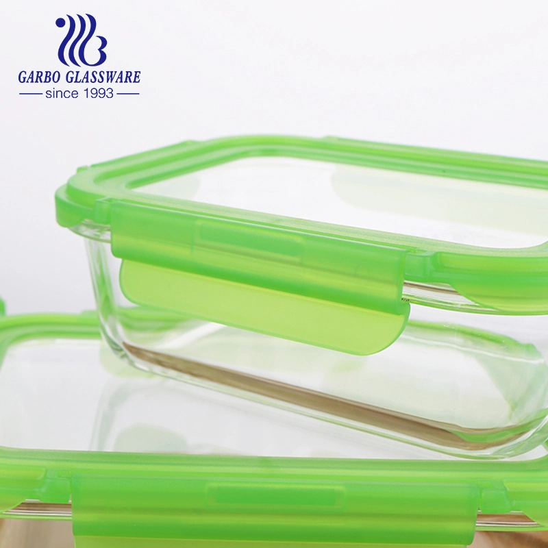 Stock Square Glass Food Storage Container Set with Silicone Sealed Cover Portable Lunch Box Sets Fresh Box Set with Lid