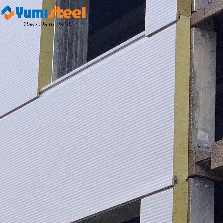 Rib Insulated A1-Fireproof/Soudproof/Moistureproof Rockwool Sandwich Composite Steel Wall Panels