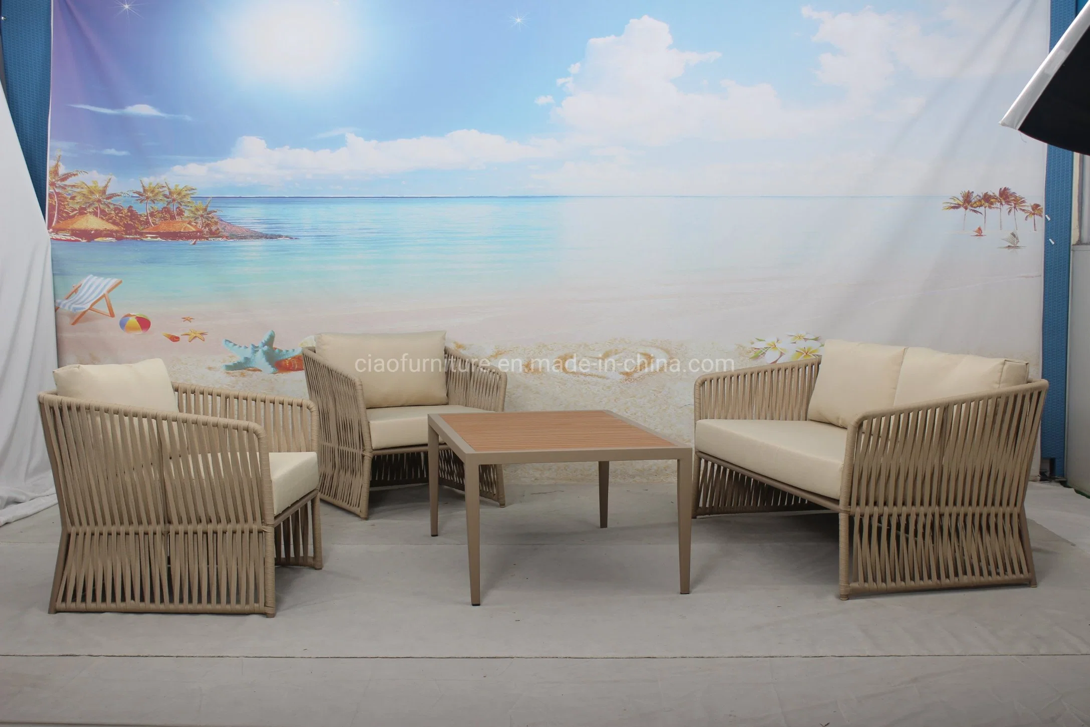 Aluminum Frame Woven Rope Round Sofa Set Aluminum Rope Garden Patio Sofa Set Rattan Outdoor Furniture