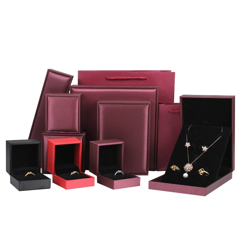 Drawn Silk PU Leather Jewelry Box Set Box Jewelry Box Ring Pendant Necklace Bracelet Box Matching Gift Bag 3 Colors Optional