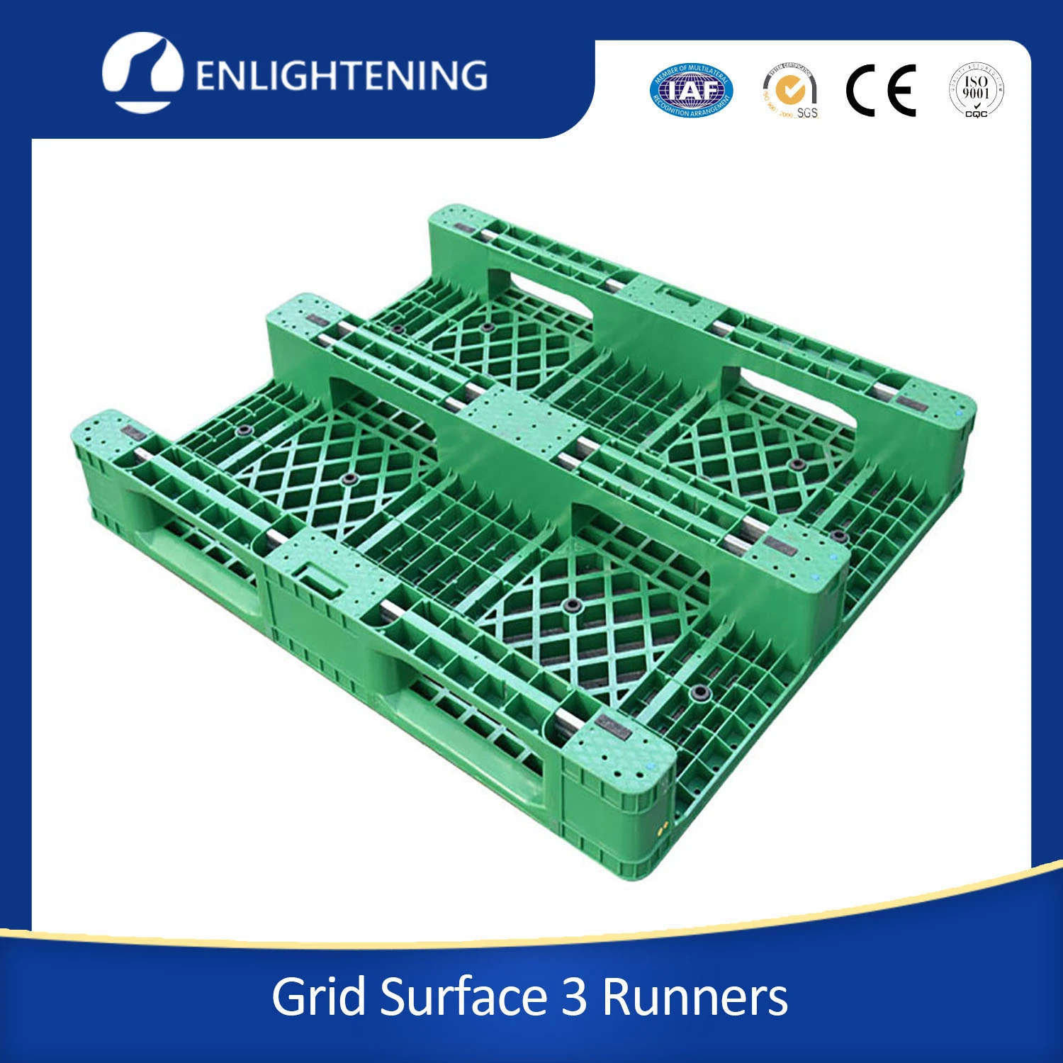 1111 Heavy-Duty Hygienic Plastic Pallet With3 Runners and Open Deck for Warehouse Storage and Transfer