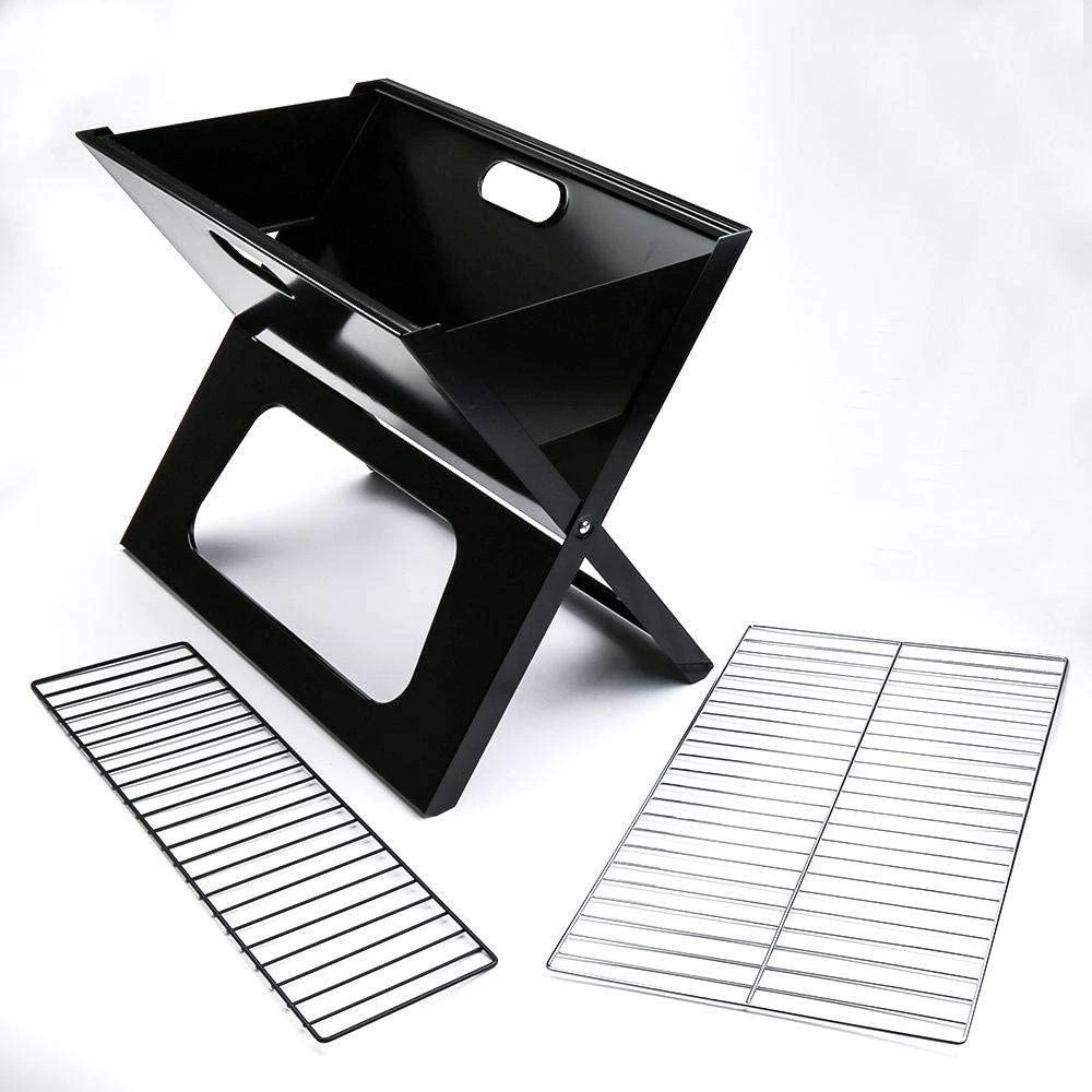 Camping Notebook Folding Portable BBQ Barbecue Gridiron with Chrome Plated Cooking Grid Black Charcoal Grill