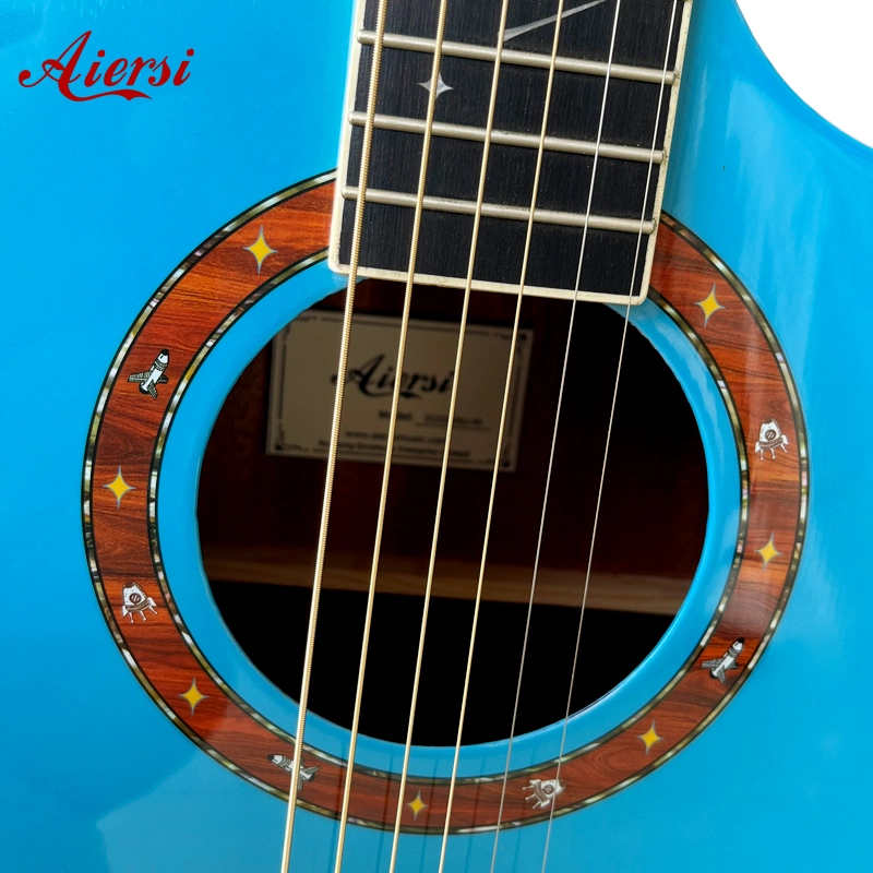 Aiersi Brand Cutaway Shape Solid Top Spacestar Acoustic Guitar with Cor azul