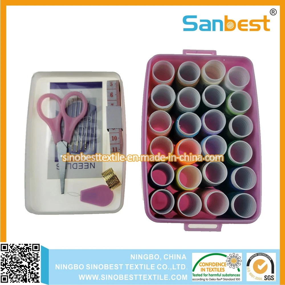Hot Sale Sewing Set/ Sewing Kit with Pink Plastic Box for Supermarket