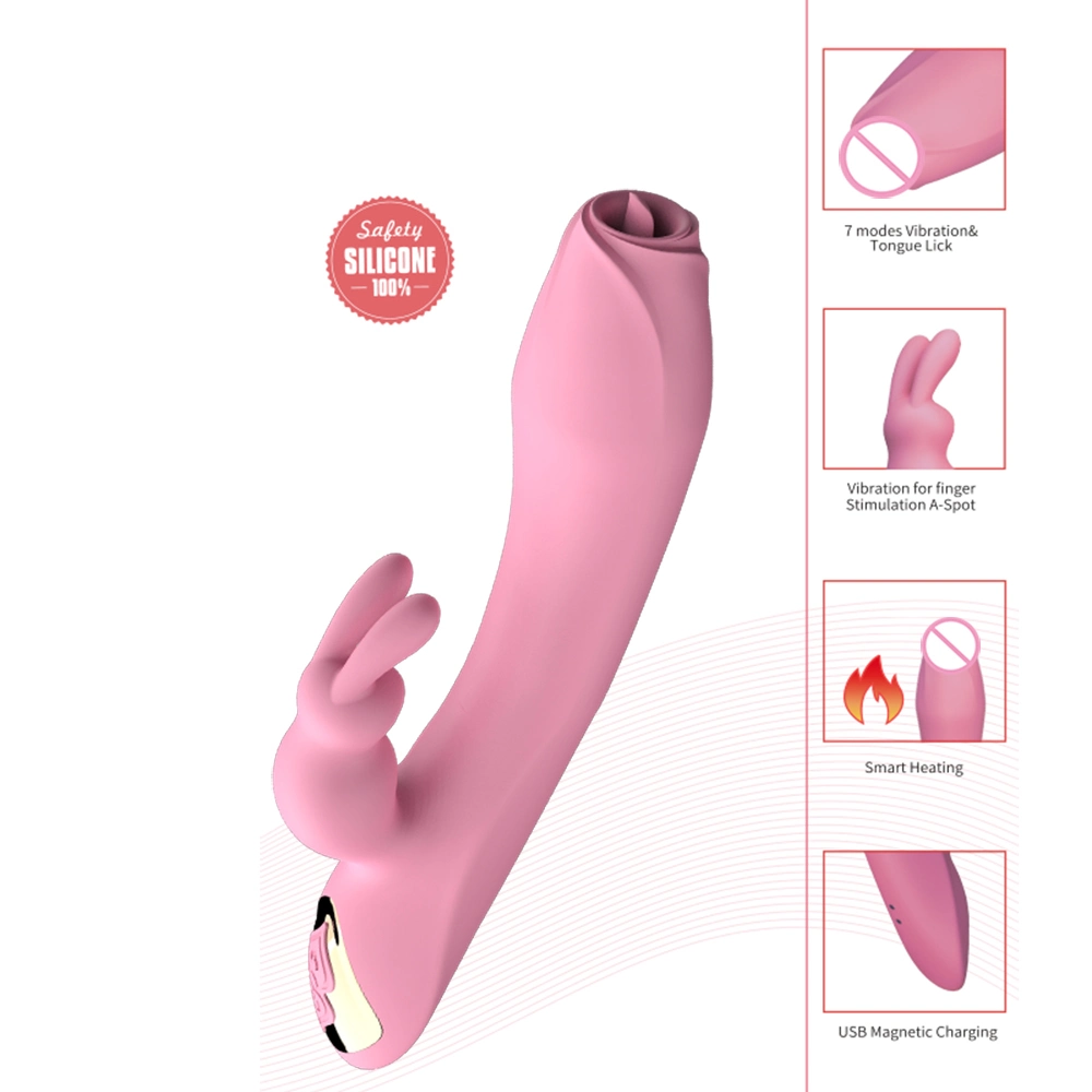 Soft Silicone Sex Toy Store G Spot Massager Double Vibration Thrusting Licking Clitoris Heating Rabbit Vibrator Peri No. 1