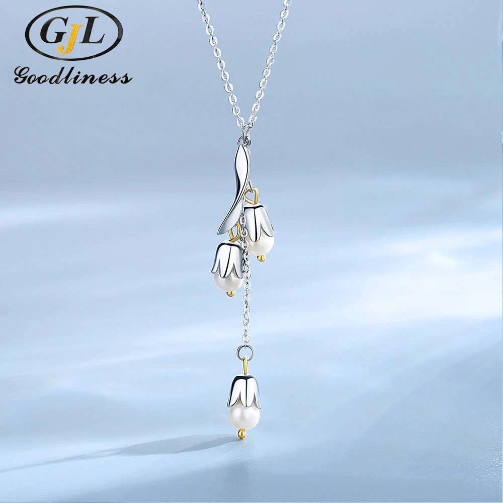 Kpop Fashion Long Tassel Pendant Necklace with Pearl Women Silver
