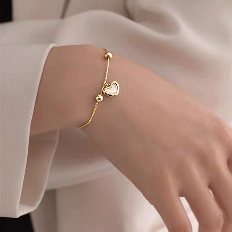 Personalized Trend Korean Style Female Bracelet Fresh Simple Daily Wear Bracelet Metal Love-Shaped Hand Jewelry