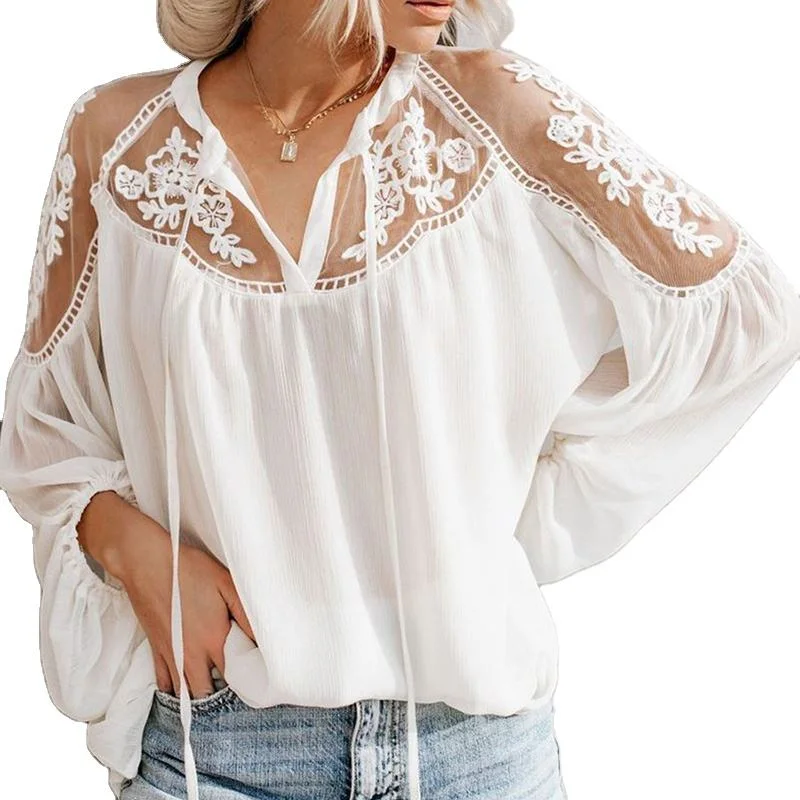 Fashion Black Women's Elegant Lace Shirt