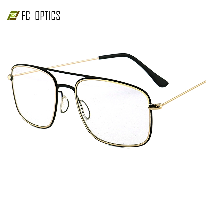 2019 Factory Direct Sale Fashion Double Bridge Metal Rectangular Full Rim Eyewear Eyeglasses Frame