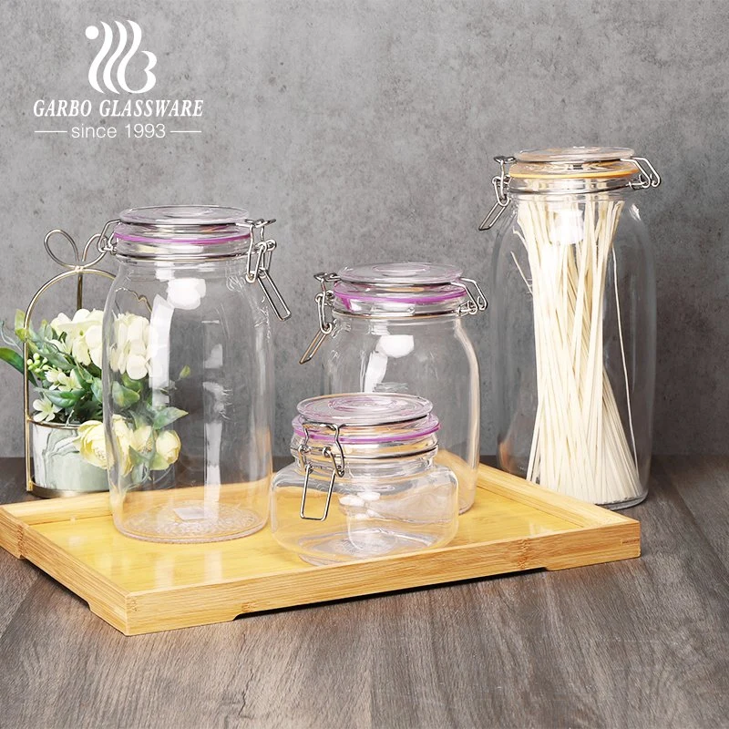 China Suppliers Glass Storage Glass Jug or Food Container Can Clear Glass Jar with Lid for Kitchen Glass Bottle