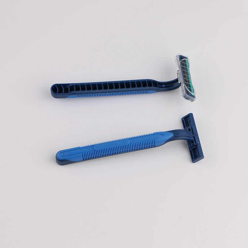 Twin Blade Disposable Shaving Razor Rubber Handle with Lubrication Strip