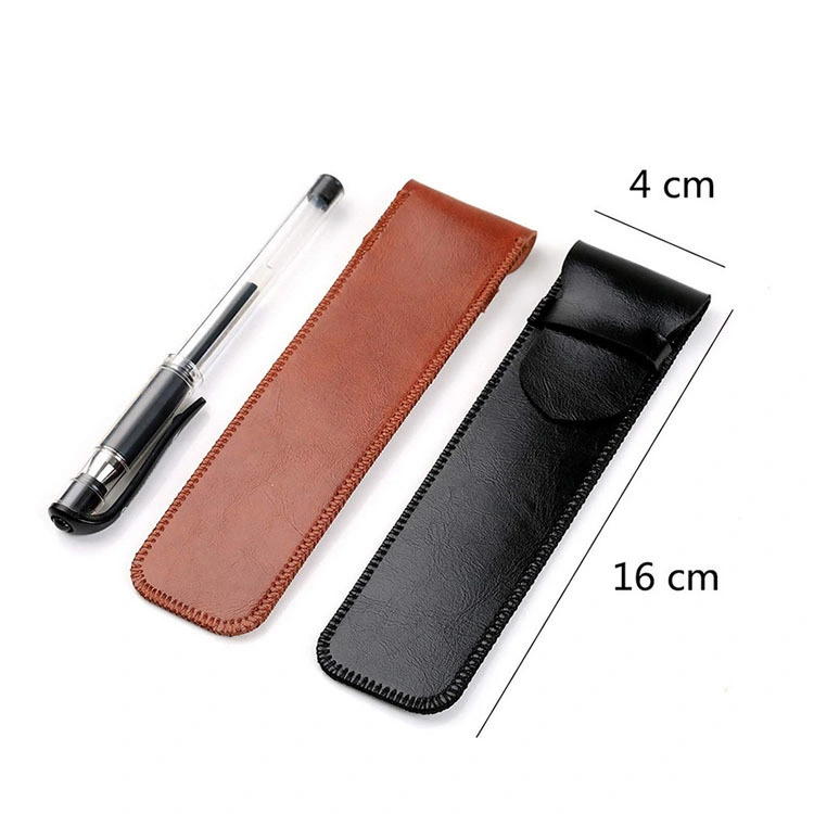 Custom Cowhide Leather Pen Holder Case Stationery Business Gift Pencil Bags