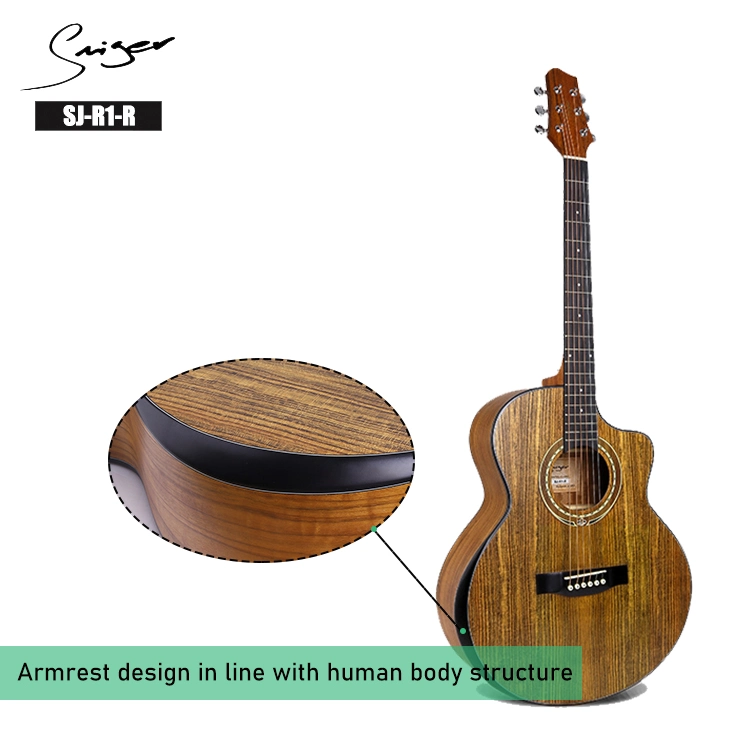 Sj-R1-R 2020 New OEM Guitar Factory Wholesale Price Walnut Satin Cutaway Electric Acoustic Guitar with Armrest