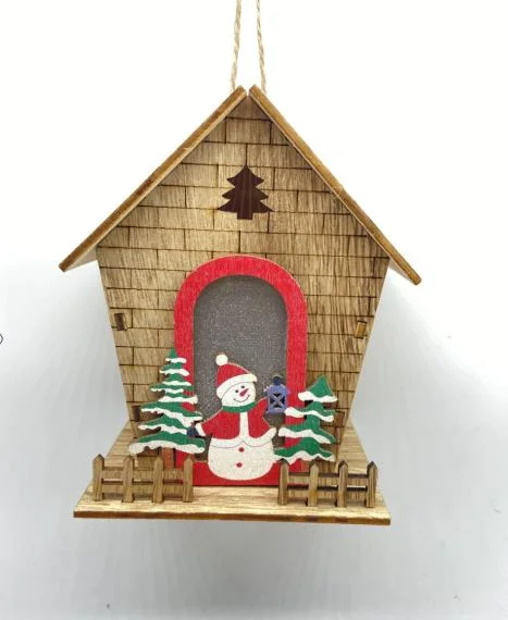 Christmas Hanging Wooden Lighted Craft Holiday Wood Ornament Hollow Pendant Decoration