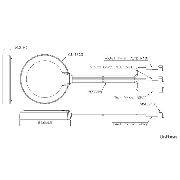 IP67 Relative Humidity Multiband MIMO Combination 4G GPS Antenna Magnet with SMA Connector