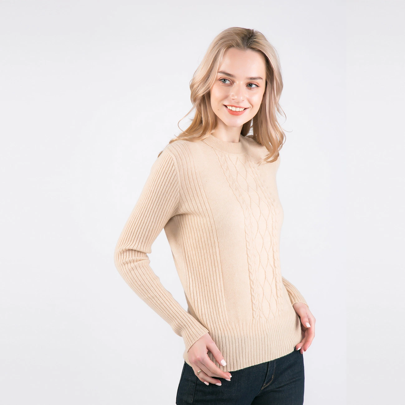 Fashion Ladies Cable Knit Design 100% Cashmere Sweater
