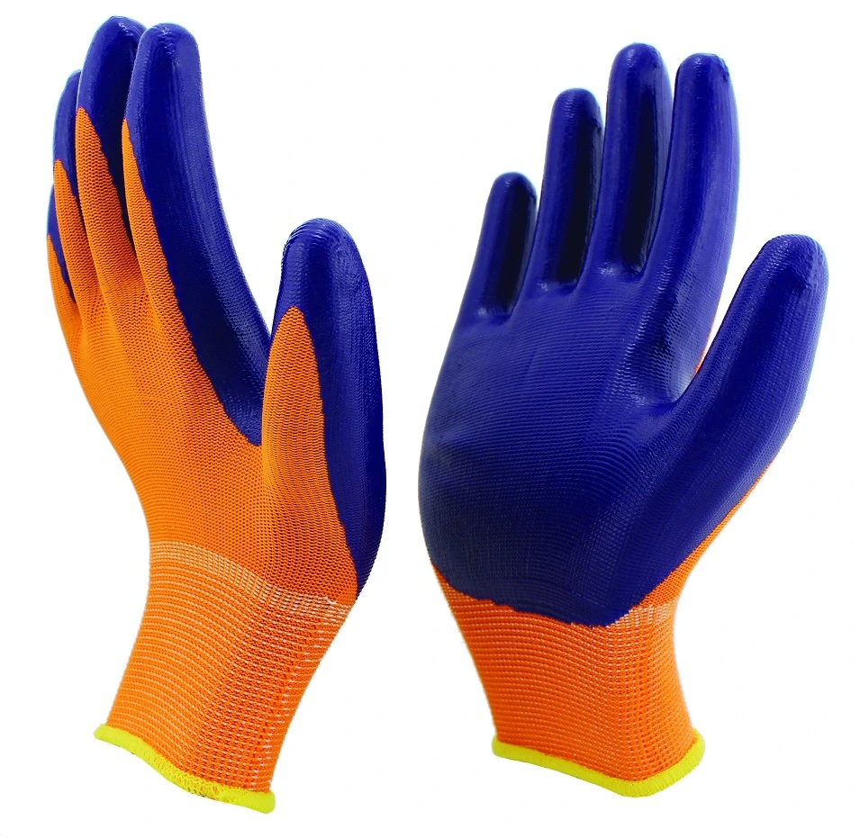 13 Gauge Polyester Cotton Knitted Hot Selling Labor Protective Nitrile Latex Dipping Coated Industrial Working Safey Work Gloves with CE