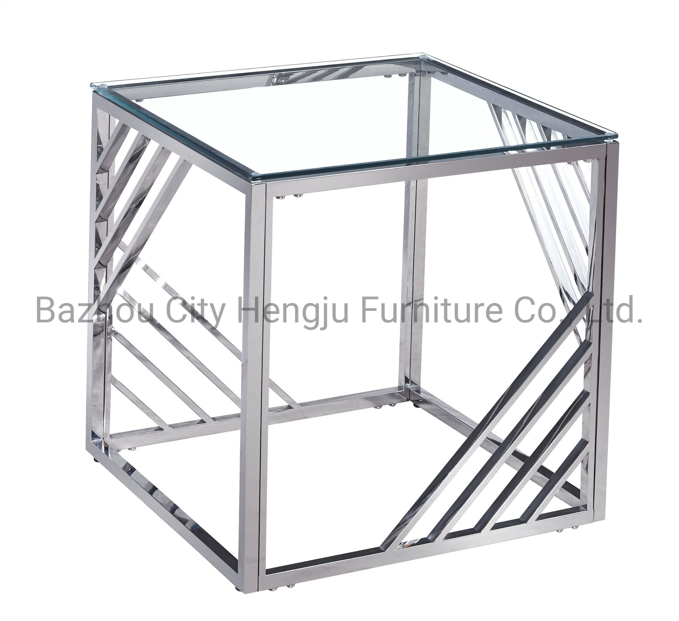 Small Spaces Office Side Table Glass Finish End Table Coffee Table for Living Room Bedroom Hotel Dining Room Furniture Moderm Square Stainless Steel Tables