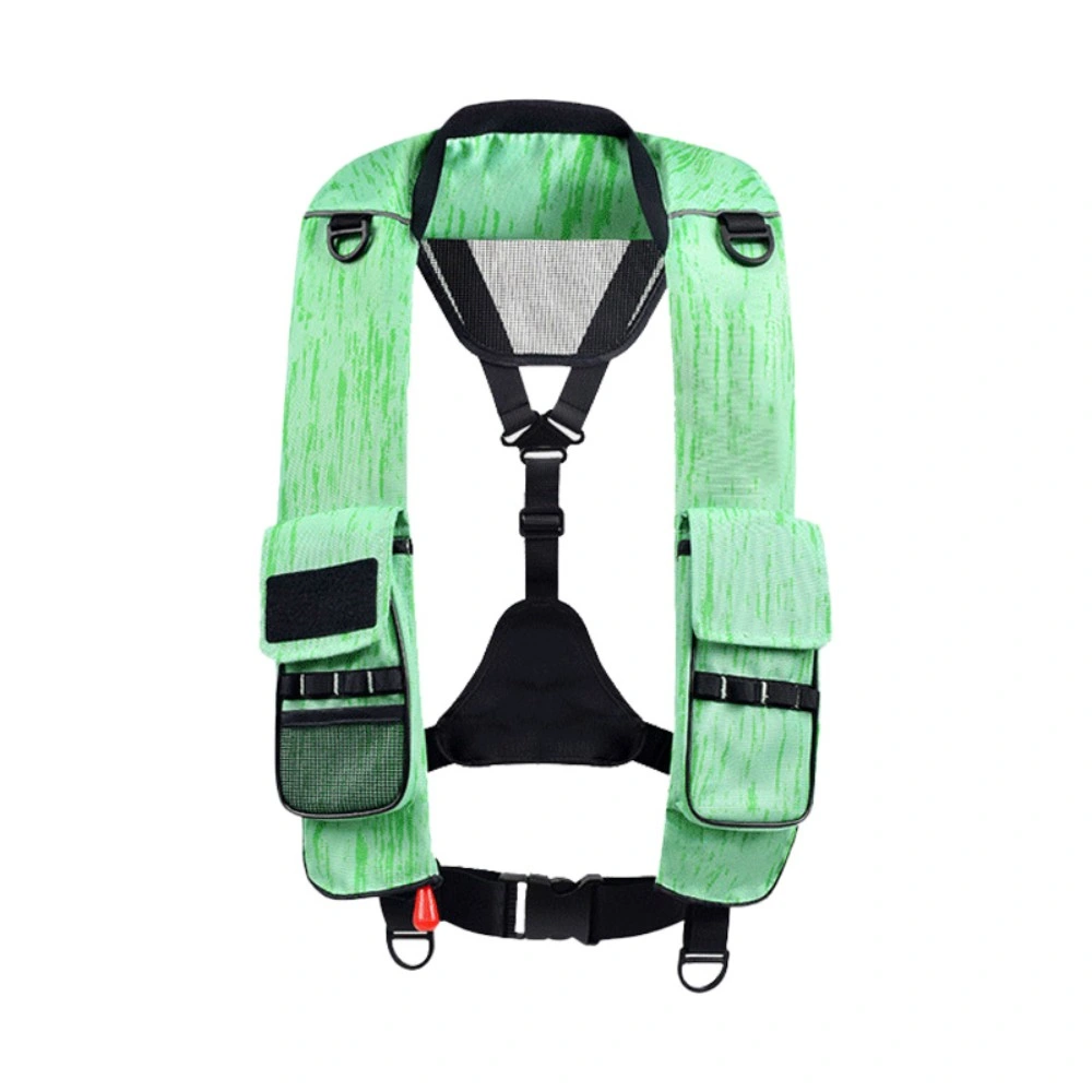 Fabricación Green Oxford Automatic Inflatable Life Jacket con malla de drenaje Bolsa