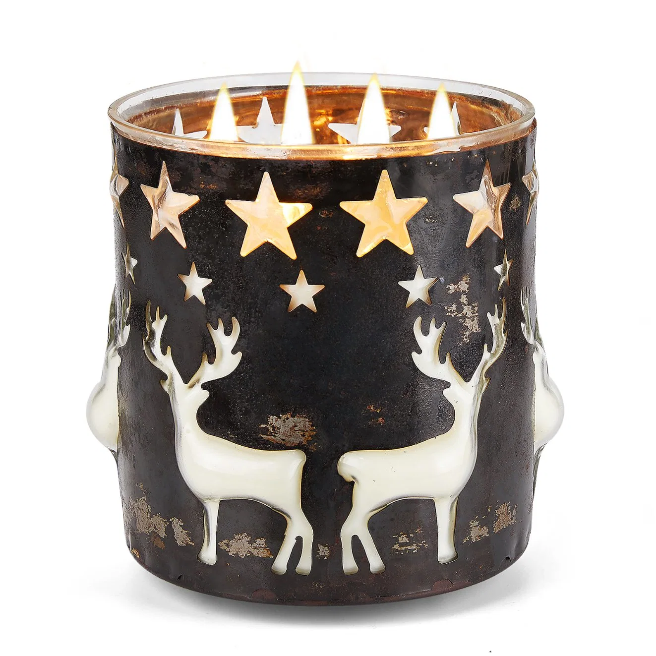 Personalização da amostra padrão feito à mão Metal Reindeer e copo de vidro perfumado velas para o dia de Natal, 63.6 Oz Soy Wax, 360 horas Long durável Buring
